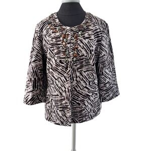 Chico’s Tribal Print Brown Jeweled Jacket Size Large